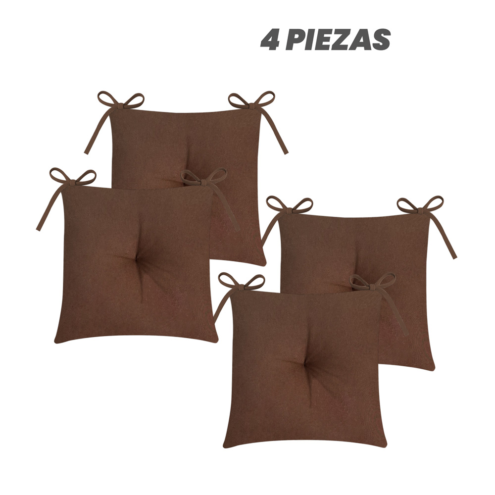 Foto 2 pulgar | Juego De 4 Cojines Para Silla Elefantito Hogar Chocolate Color Café Con Cintas Para Sujetarse  Cómodos Y Fáciles