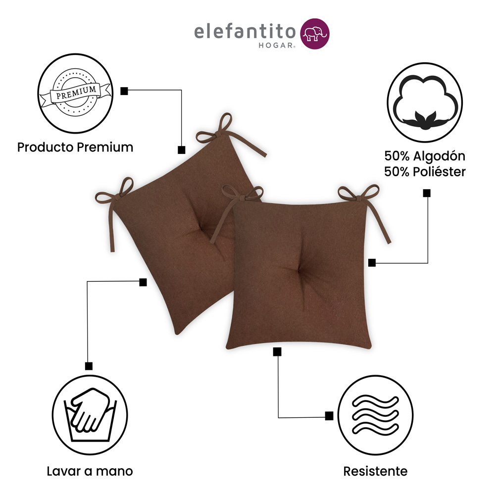 Foto 3 pulgar | Juego De 4 Cojines Para Silla Elefantito Hogar Chocolate Color Café Con Cintas Para Sujetarse  Cómodos Y Fáciles