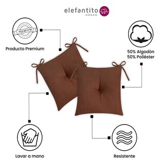 Foto 2 | Juego De 4 Cojines Para Silla Elefantito Hogar Chocolate Color Café Con Cintas Para Sujetarse Cómodos Y Fáciles