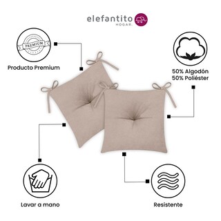 Foto 2 | Juego De 4 Cojines Para Silla Elefantito Hogar Color Gris Con Cintas Para Sujetarse Cómodos Y Fáciles De Utilizar