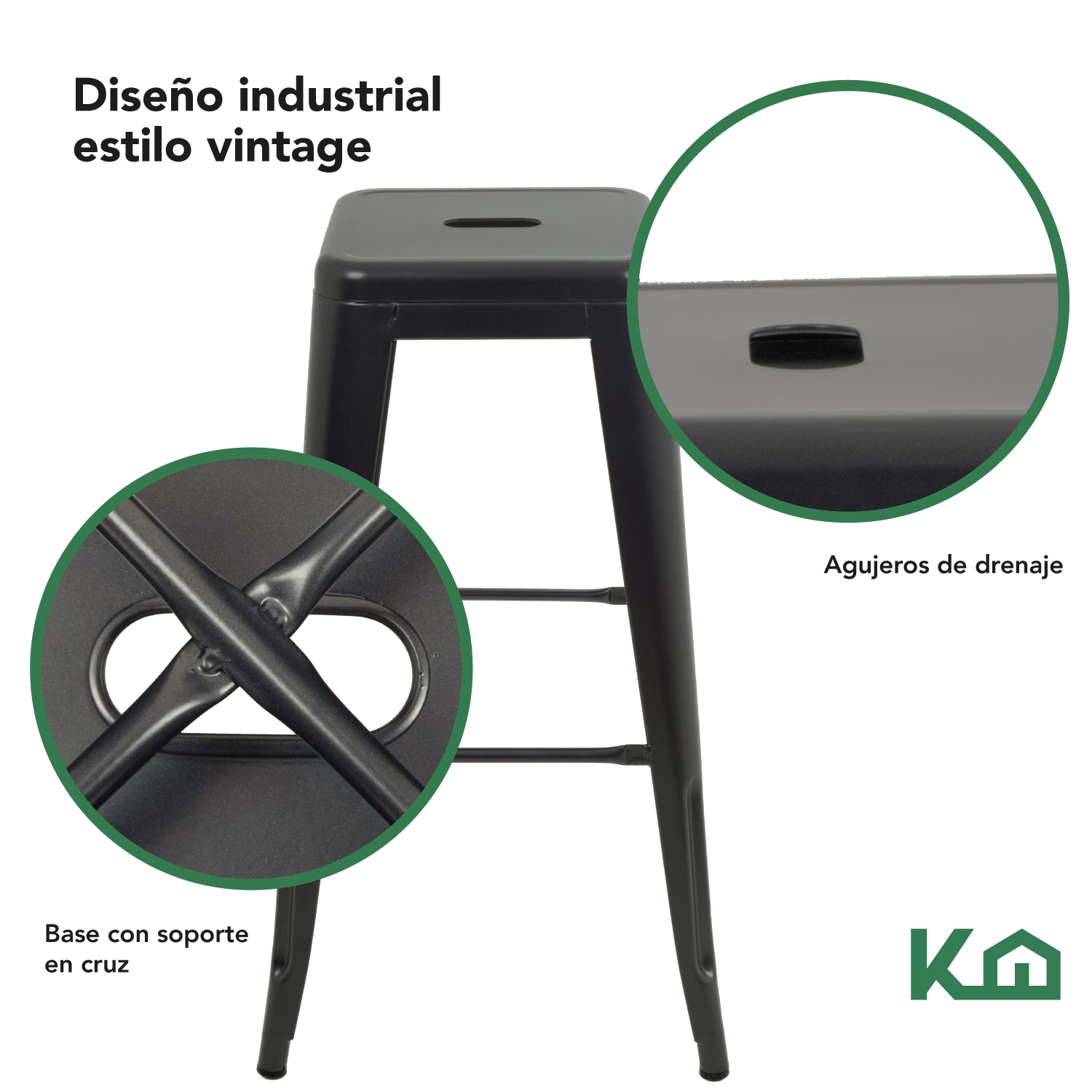 Foto 4 pulgar | Banco Alto Tolix KingsHouse 300640 color Gris de Metal para Comedor