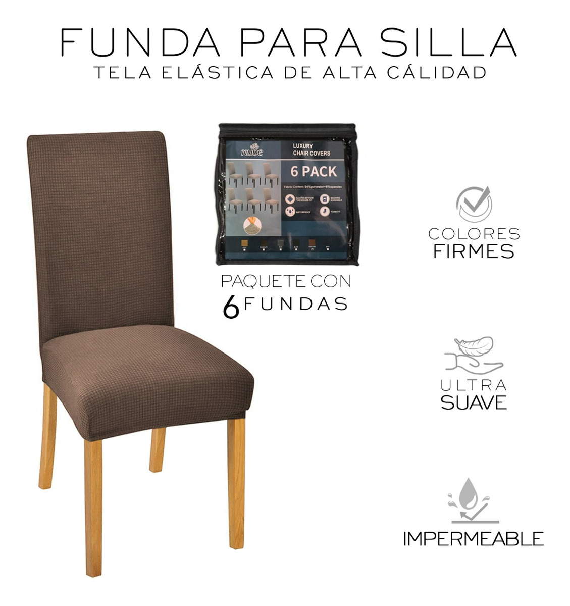 Foto 3 pulgar | Fundas Protectoras para Silla de Comedor Wünd Removibles Marrón 6 Piezas