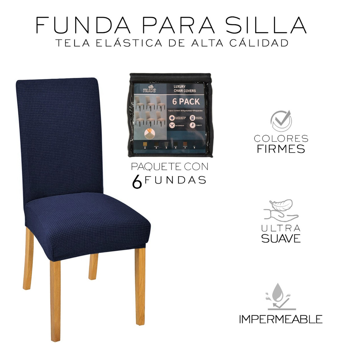 Foto 3 pulgar | Fundas Protectoras Removibles Para Silla Comedor Azul Marino 6 Piezas
