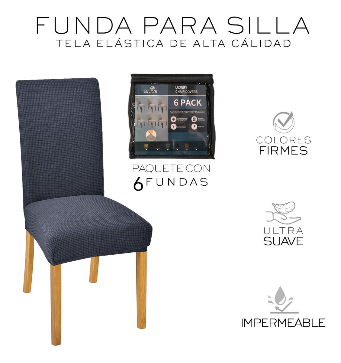 Foto 3 pulgar | Fundas Protectoras para Silla de Comedor Wünd Removibles Gris 6 Piezas