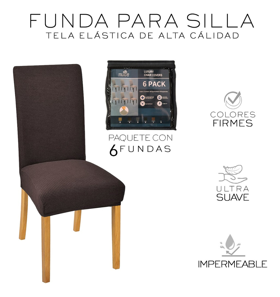 Foto 3 pulgar | Fundas Protectoras para Silla de Comedor Wünd Removibles Marrón 6 Piezas