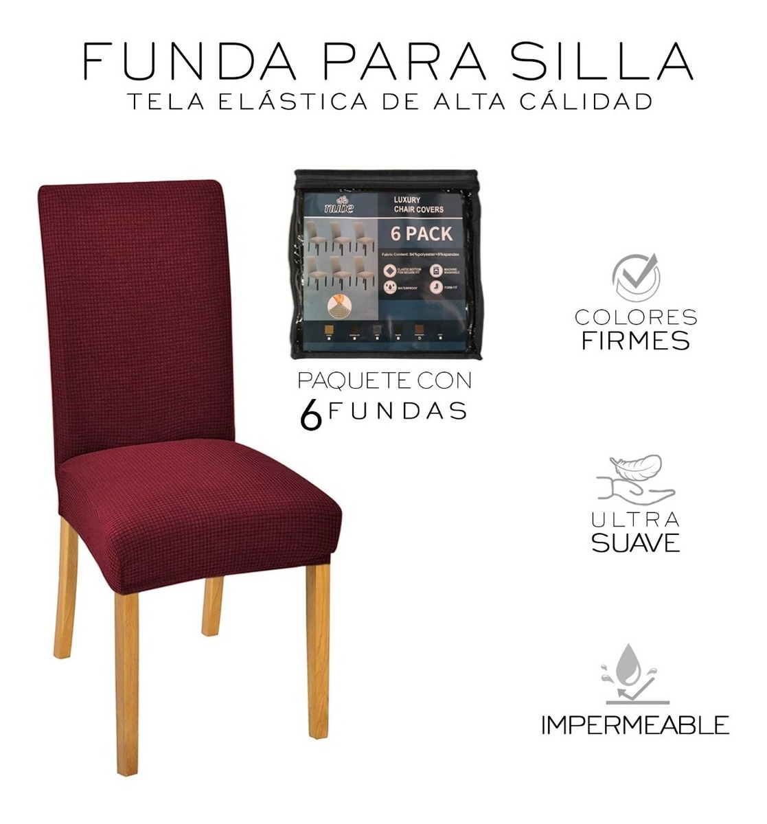 Foto 3 pulgar | Fundas Protectoras para Silla de Comedor Wünd Removibles Vino 6 Piezas