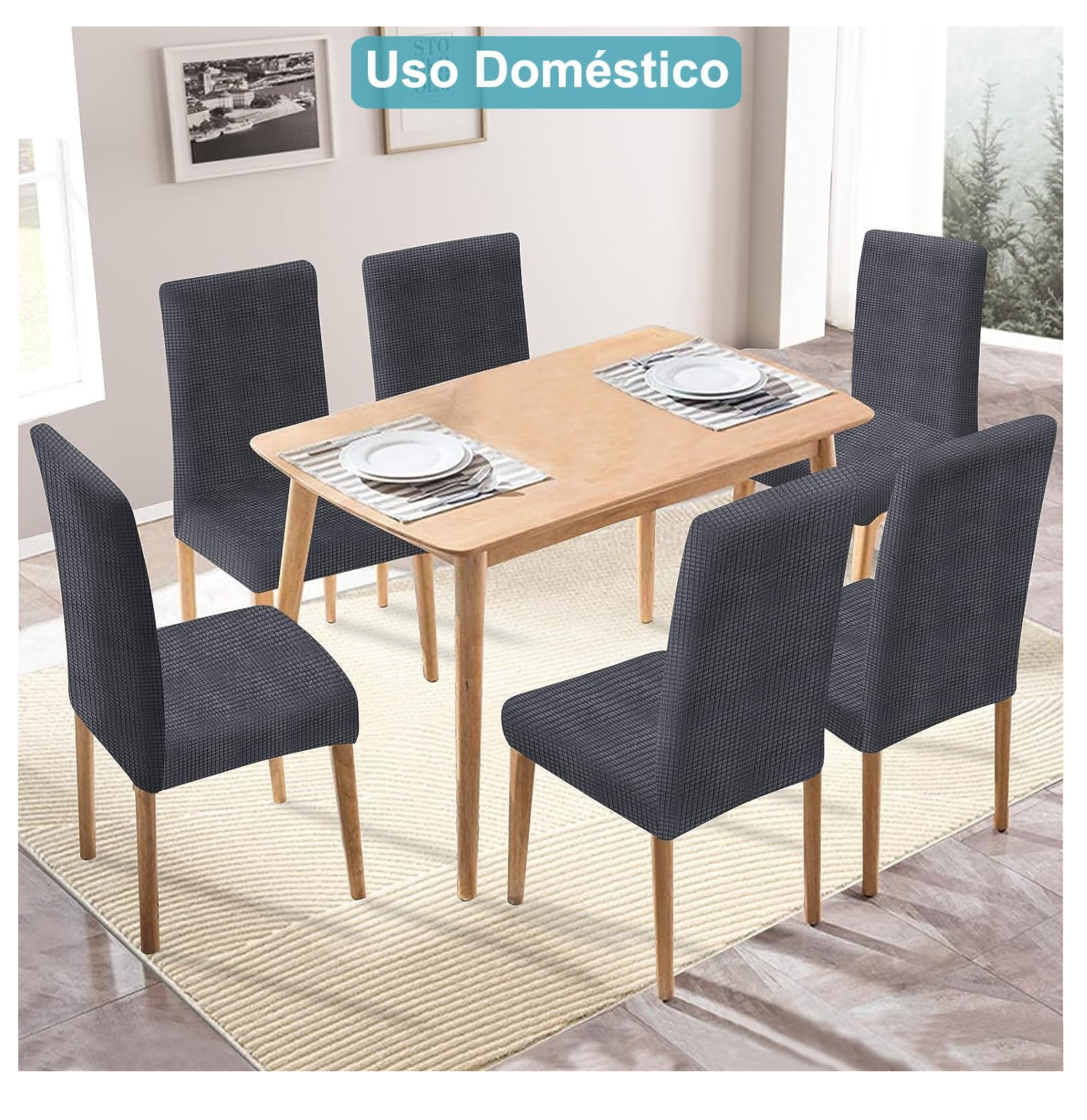 Foto 6 pulgar | Fundas Elásticas Protectoras para Sillas de Comedor Gris 8 Piezas