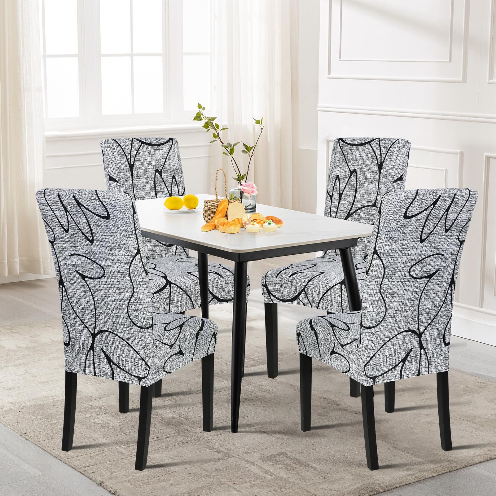 Foto 2 | Set De 6 Fundas Para Sillas De Comedor Searchi, Color Gris, Color Loto Y Blanco - Venta Internacional.