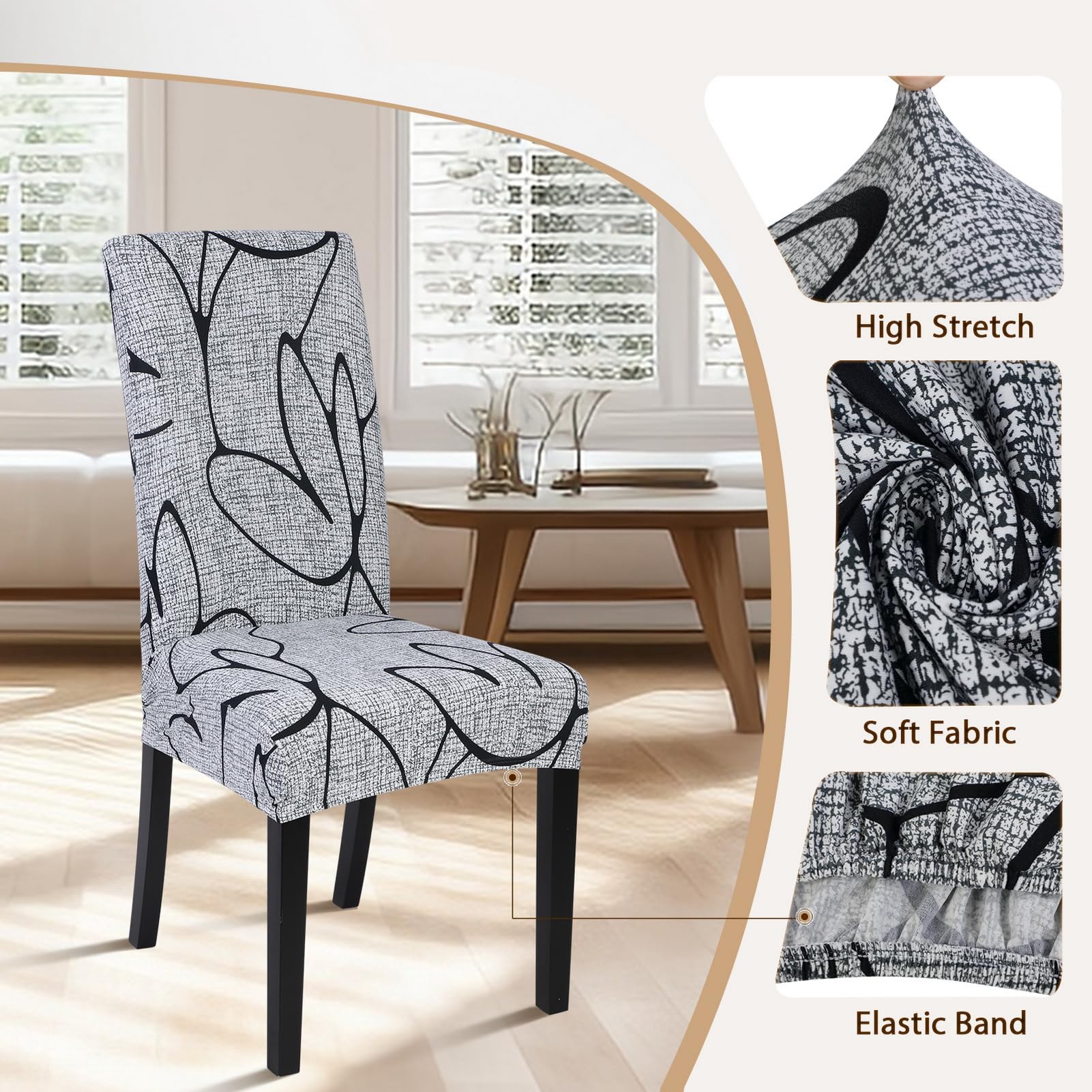 Foto 3 | Set De 6 Fundas Para Sillas De Comedor Searchi, Color Gris, Color Loto Y Blanco - Venta Internacional.