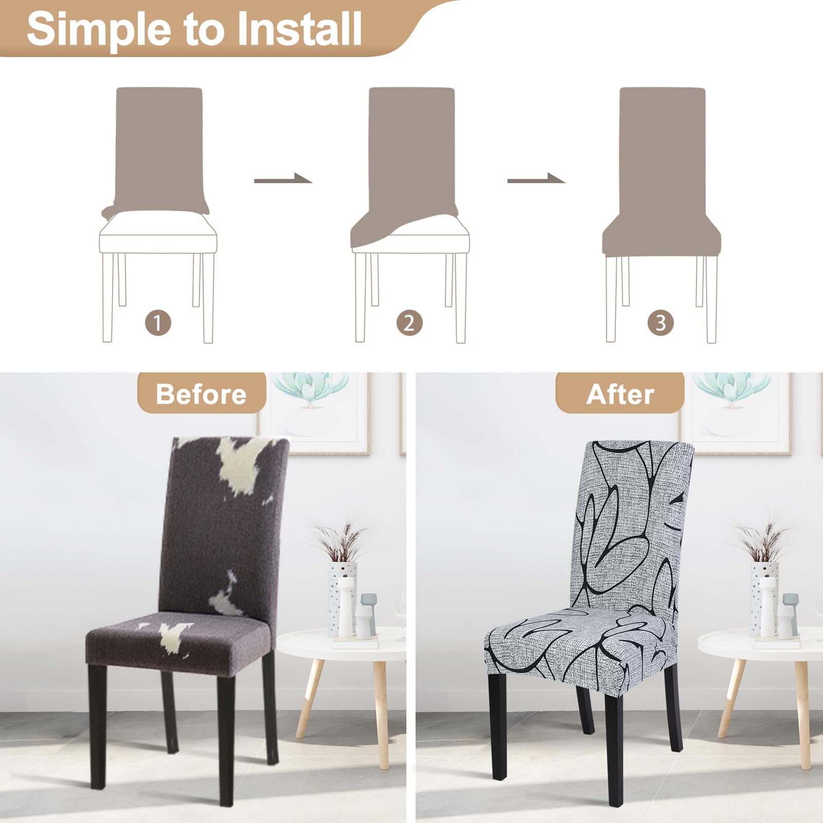 Foto 5 pulgar | Set De 6 Fundas Para Sillas De Comedor Searchi, Color Gris, Color Loto Y Blanco - Venta Internacional.