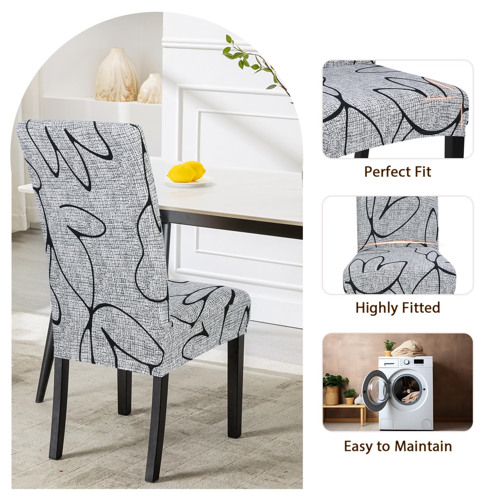 Foto 6 pulgar | Set De 6 Fundas Para Sillas De Comedor Searchi, Color Gris, Color Loto Y Blanco - Venta Internacional.