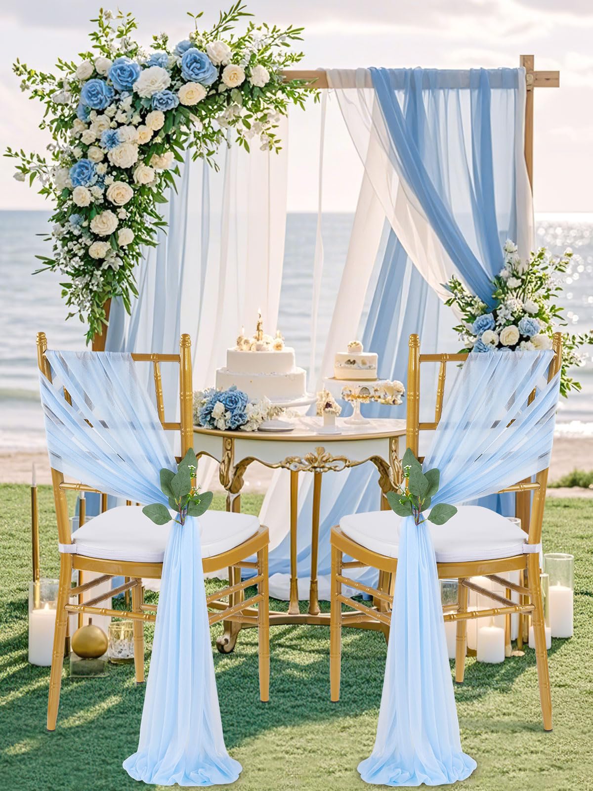 Foto 2 | Sillas Para Sillas Queendream, 16 Unidades, Color Azul Claro, 2,4 M, Decoración De Boda - Venta Internacional.