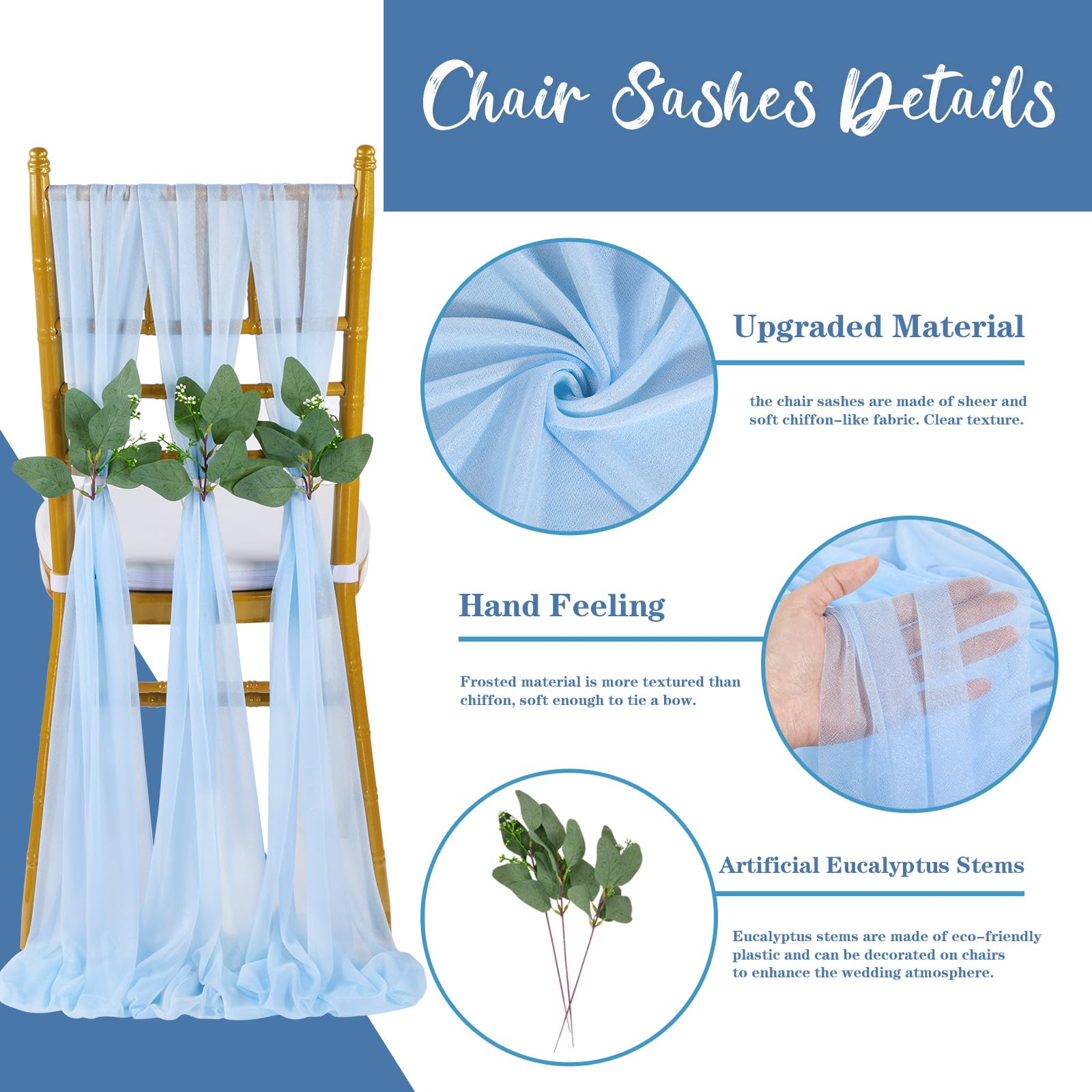Foto 4 pulgar | Sillas Para Sillas Queendream, 16 Unidades, Color Azul Claro, 2,4 M, Decoración De Boda - Venta Internacional.