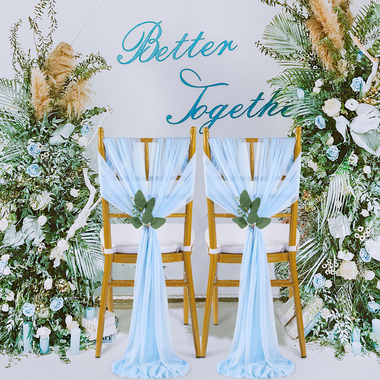 Foto 4 | Sillas Para Sillas Queendream, 16 Unidades, Color Azul Claro, 2,4 M, Decoración De Boda - Venta Internacional.