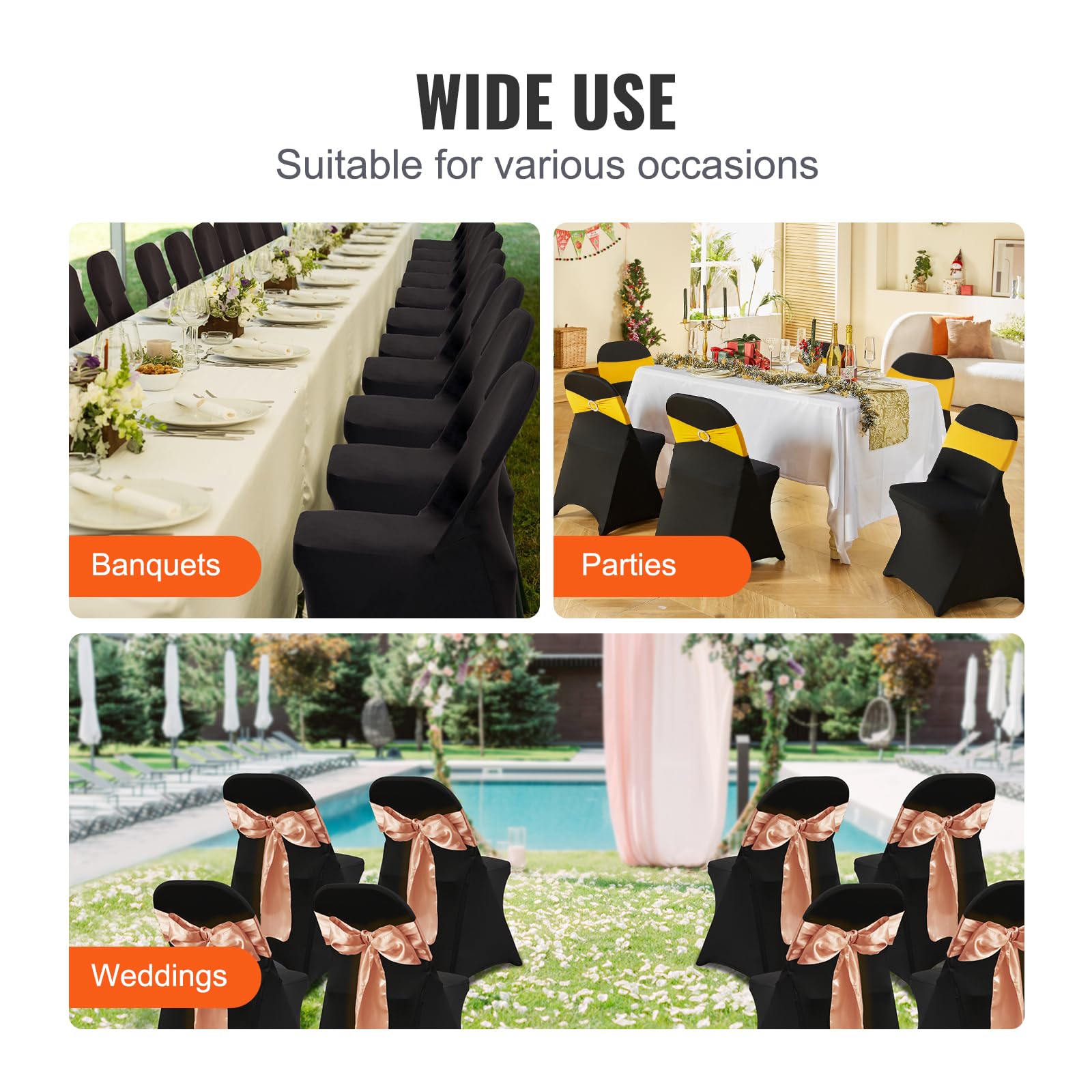 Foto 6 | Fundas Para Sillas Vevor, Elastano Elástico, Plegables, Negras (50 Unidades) - Venta Internacional.