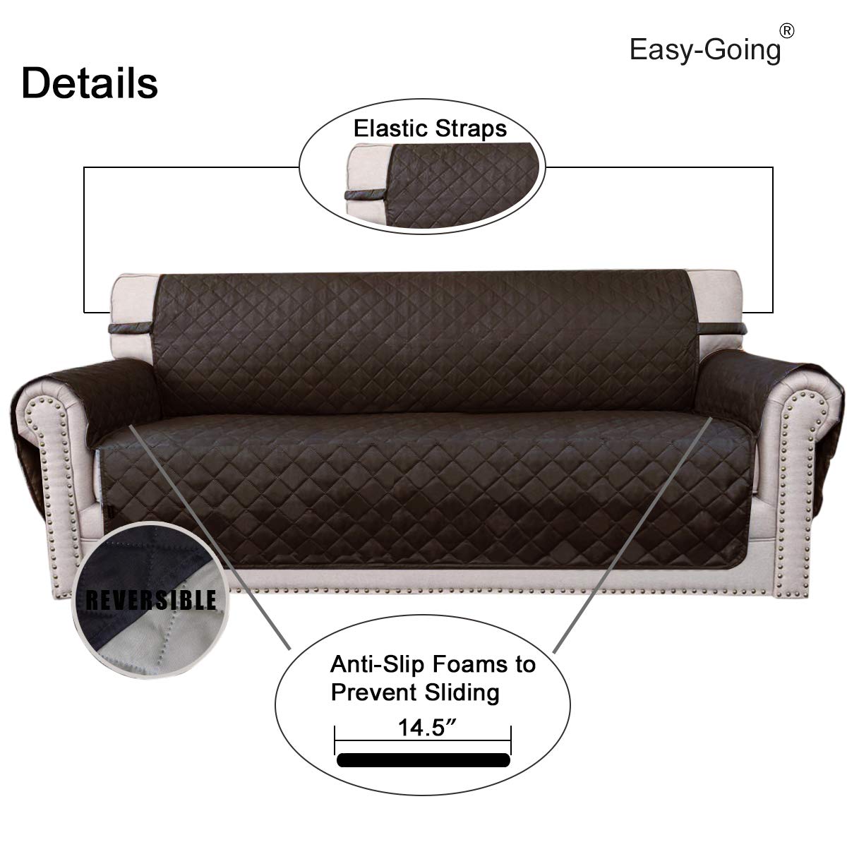 Foto 3 | Funda De Sofá Fácil De Usar Y Reversible Para Sofá De 3 Cojines Chocola - Venta Internacional.