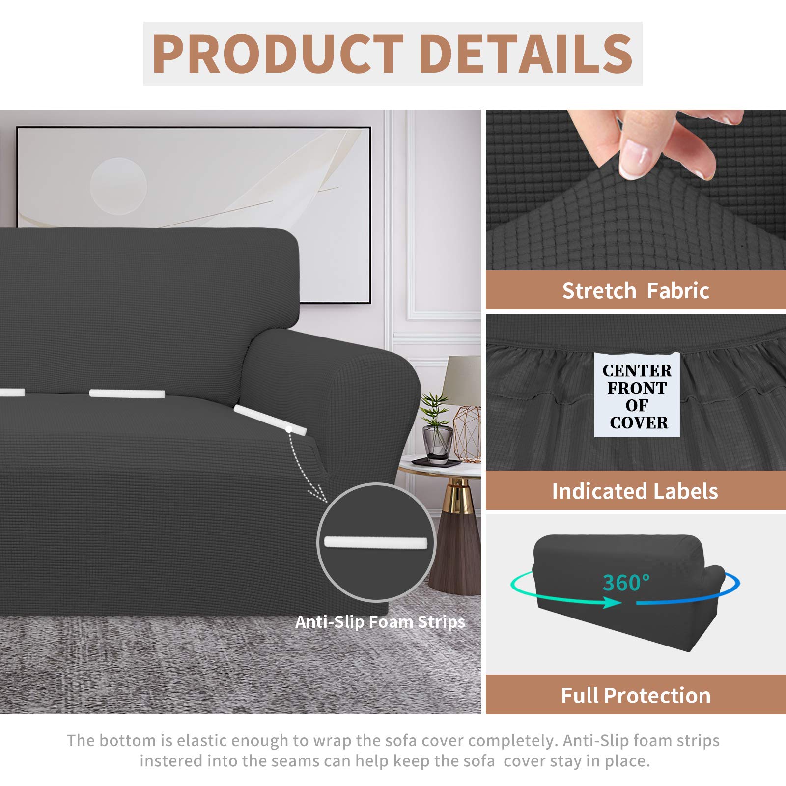 Foto 4 | Funda De Sofá, Fácil De Llevar, Impermeable, 100% Poliéster, Color Gris Oscuro - Venta Internacional.