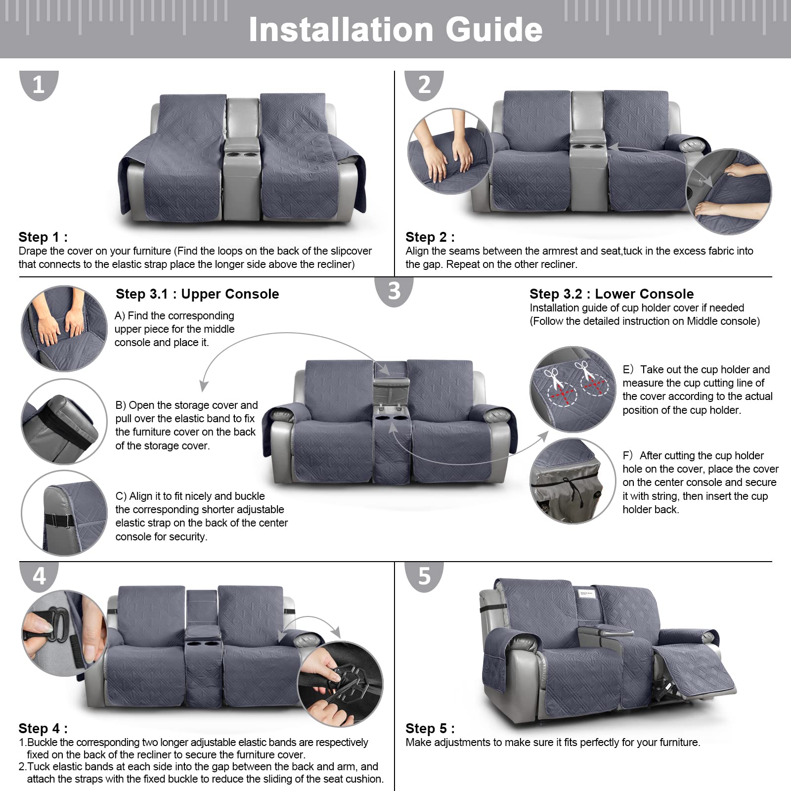 Foto 7 pulgar | Funda De Sofá Reclinable Taococo Impermeable Con Consola - Venta Internacional.