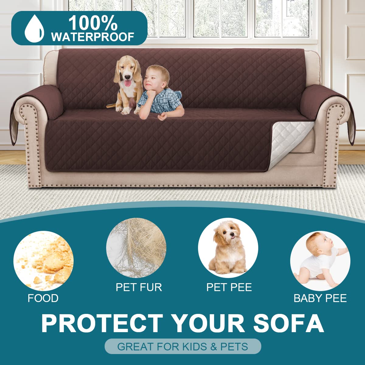 Foto 2 | Funda De Sofá Impermeable, 100% Microfibra, Acolchada, Turquesa - Venta Internacional.