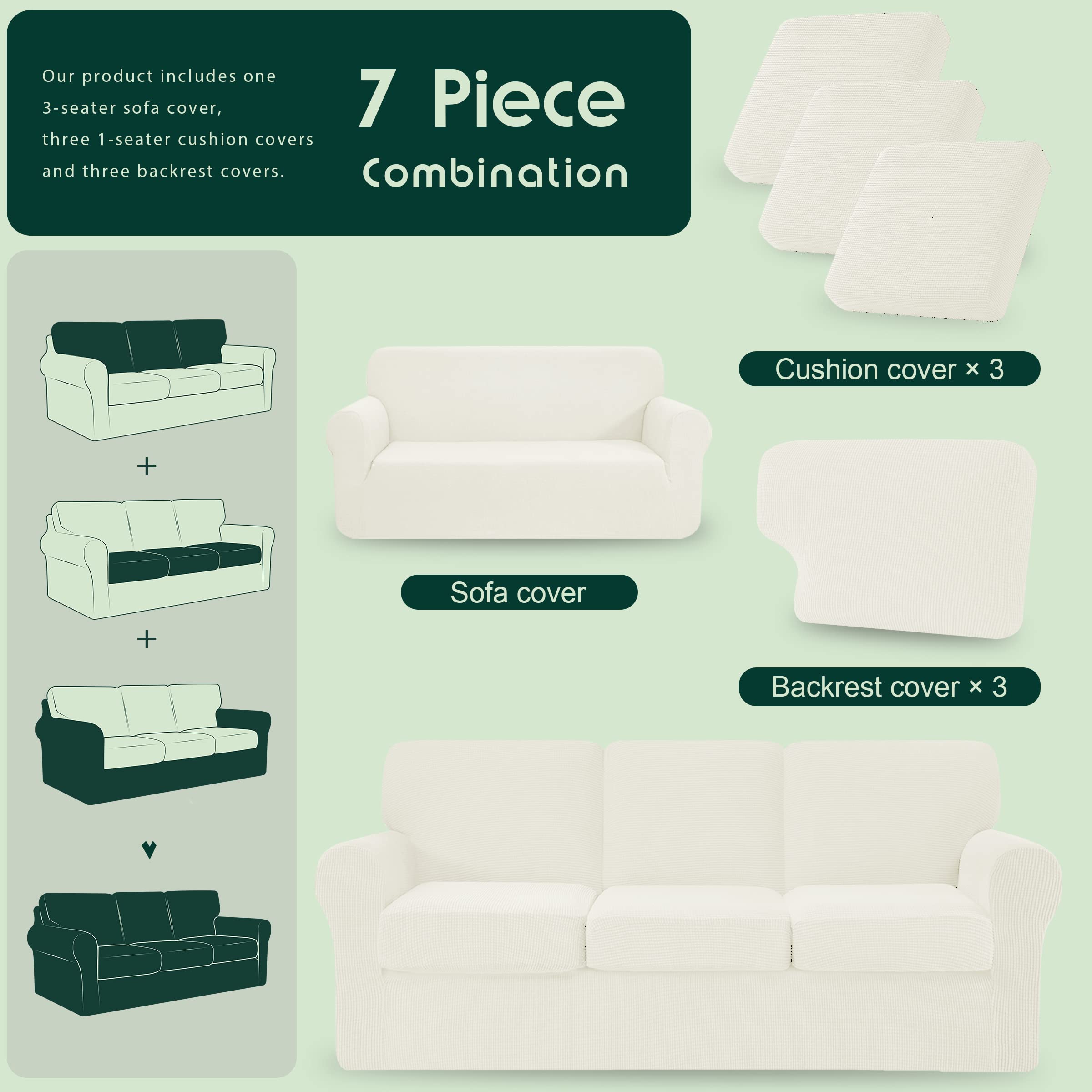 Foto 4 pulgar | Fundas De Sofá Chun Yi Elásticas De 7 Piezas Para 3 Cojines Couch Cove - Venta Internacional.