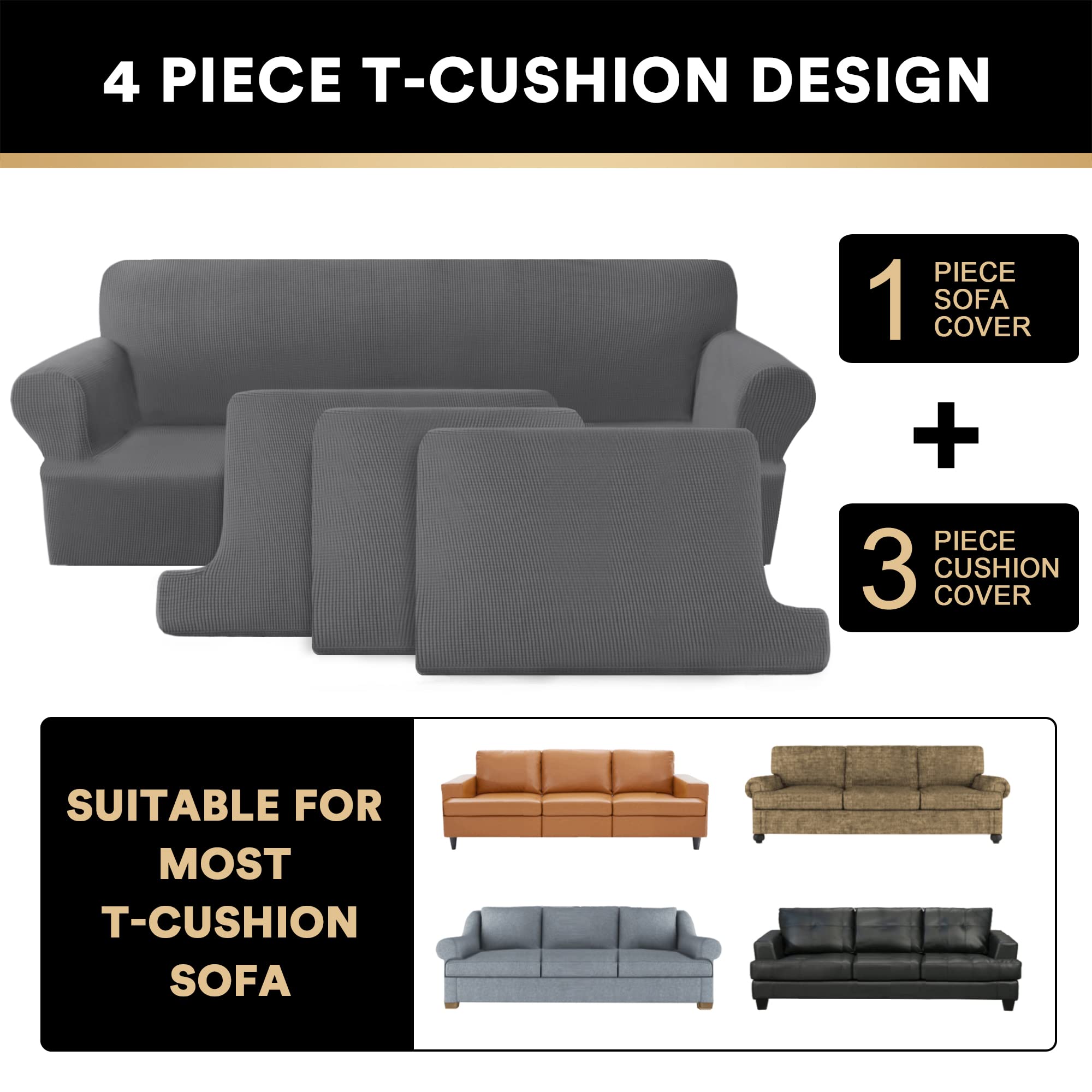 Foto 4 pulgar | Funda De Sofá Prince-deco En T, 4 Piezas Para 180-230 Cm De Ancho - Venta Internacional.