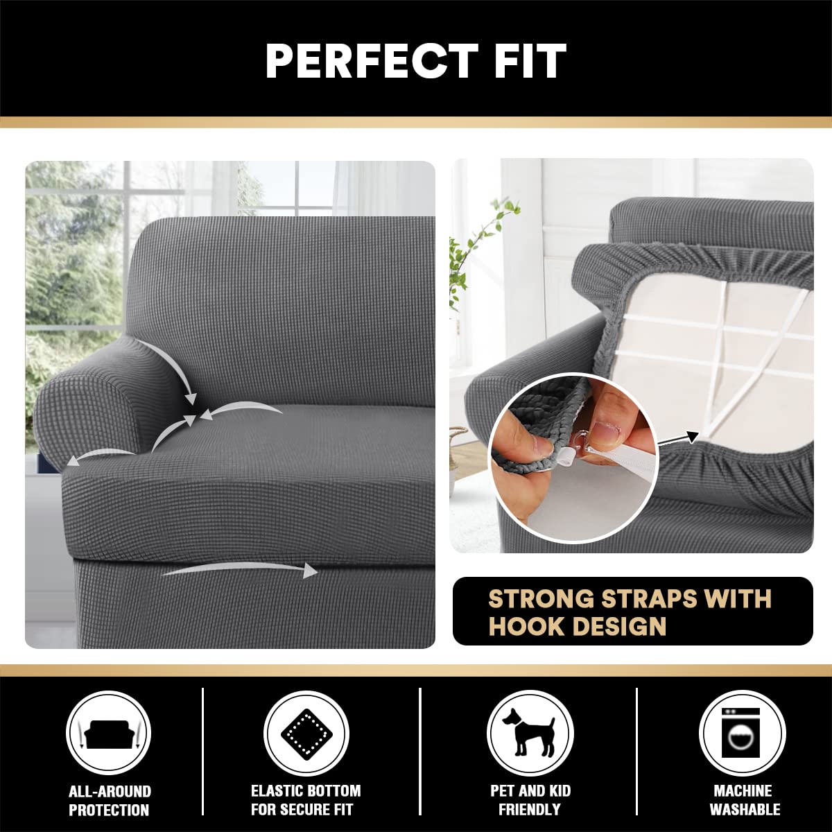 Foto 5 pulgar | Funda De Sofá Prince-deco En T, 4 Piezas Para 180-230 Cm De Ancho - Venta Internacional.