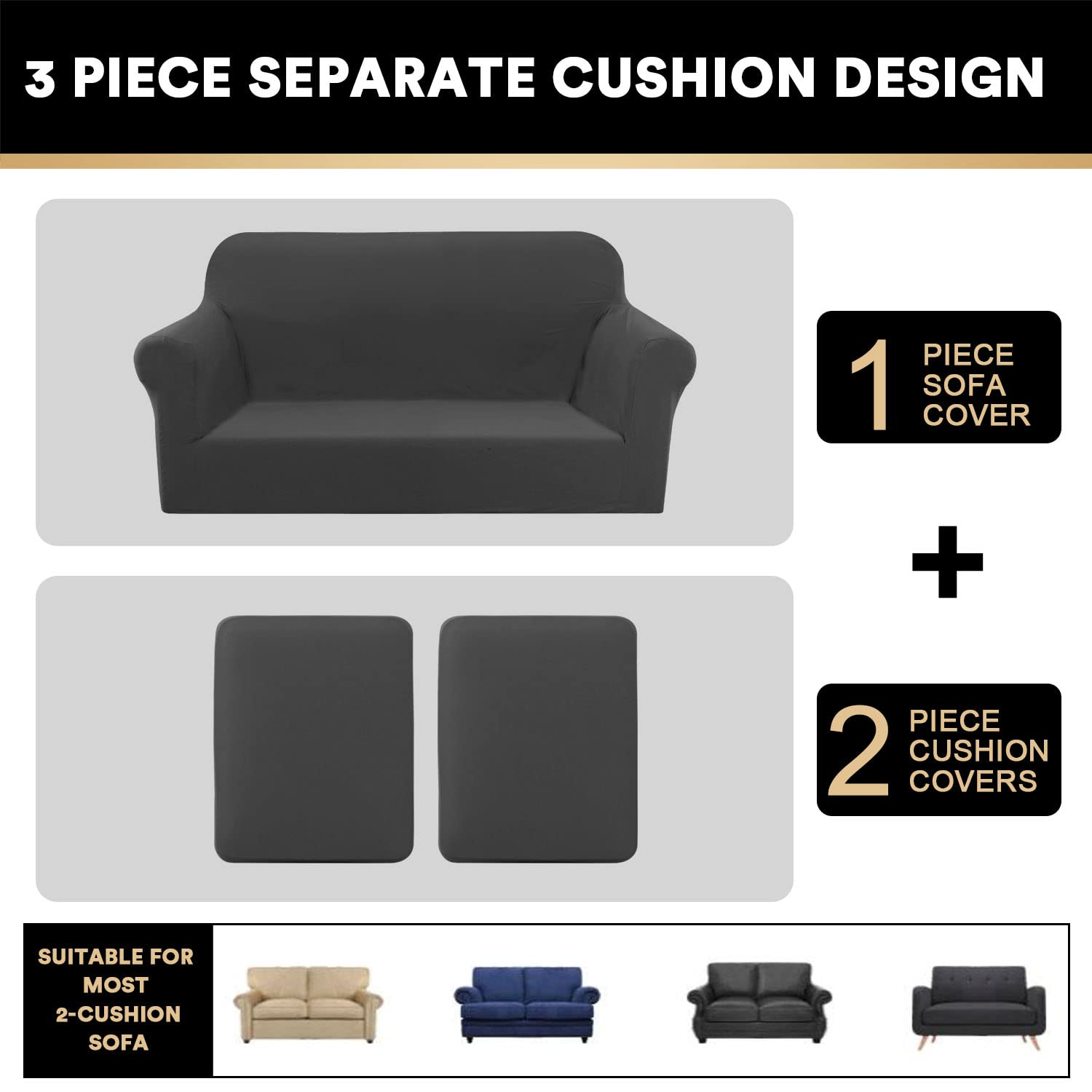 Foto 4 pulgar | Funda De Sofá Prince-deco, Elástica, Extragrande, Para Sofá De Dos Plazas, 3 Piezas - Venta Internacional.