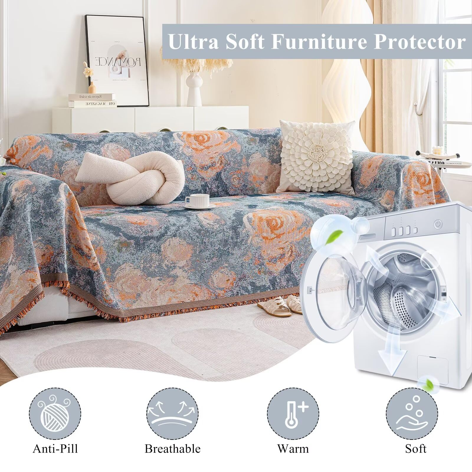 Foto 5 pulgar | Funda De Sofá Vclife Flower Para Sofá Seccional, 180 X 380 Cm, Algodón - Venta Internacional.