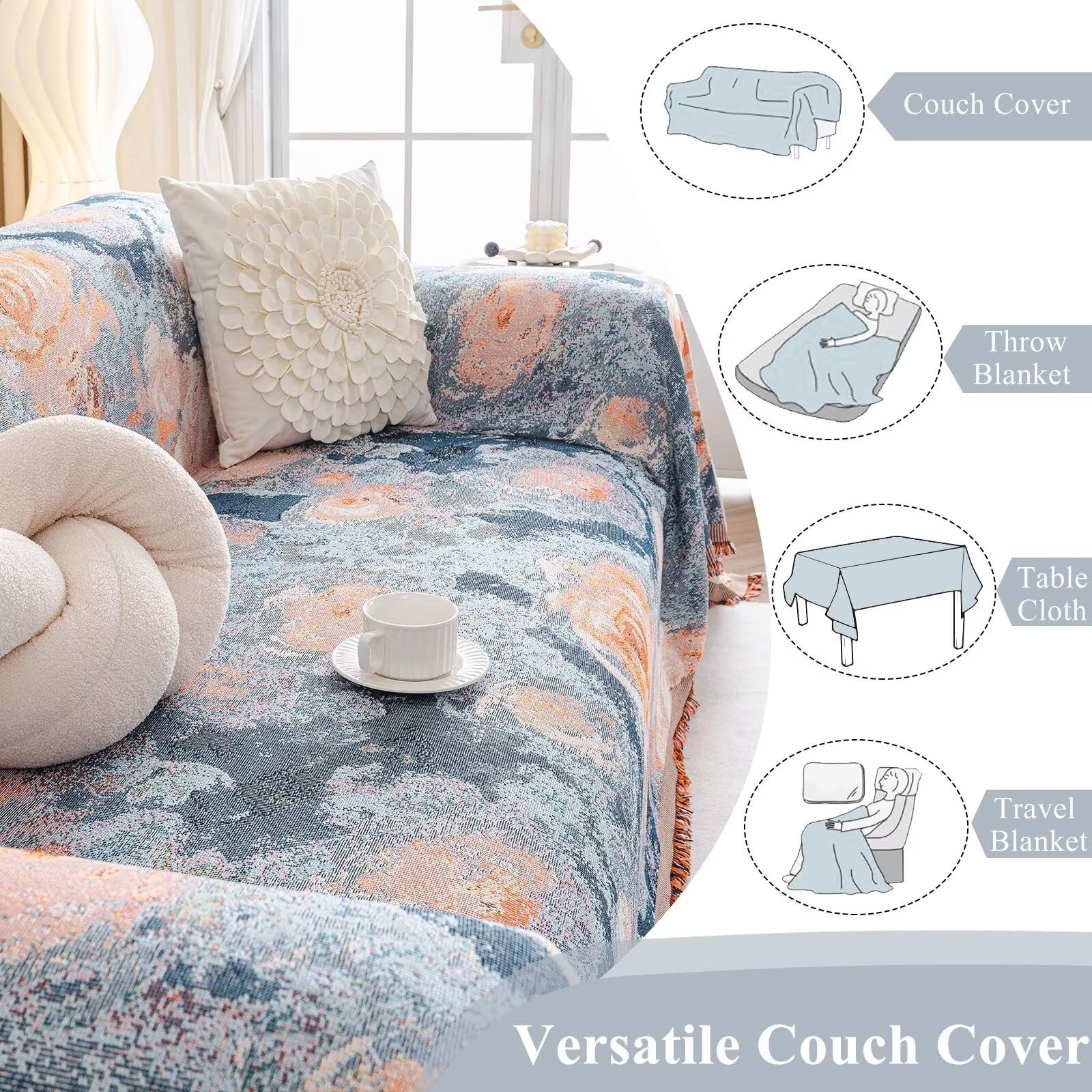 Foto 6 | Funda De Sofá Vclife Flower Para Sofá Seccional, 180 X 380 Cm, Algodón - Venta Internacional.