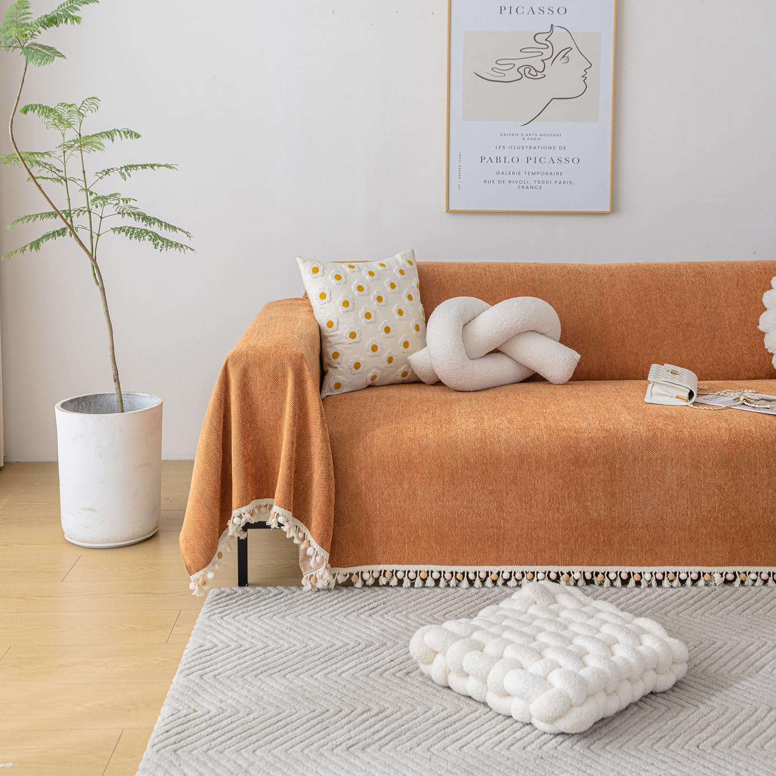 Foto 2 pulgar | Funda De Sofá Clife Pumpkin Chenille Para Sofá Con 3 Cojines, 180 X 340 Cm - Venta Internacional.