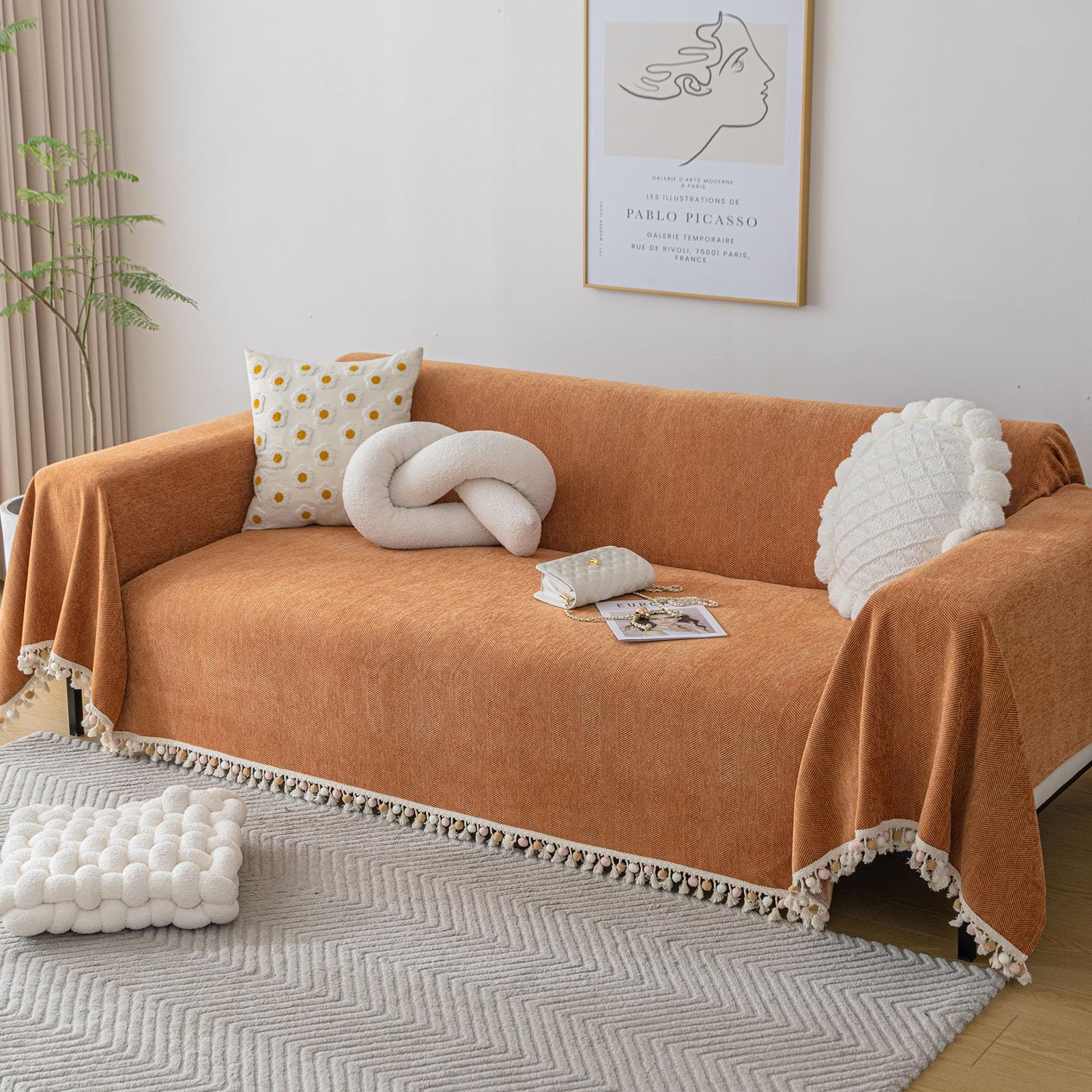 Foto 3 pulgar | Funda De Sofá Clife Pumpkin Chenille Para Sofá Con 3 Cojines, 180 X 340 Cm - Venta Internacional.