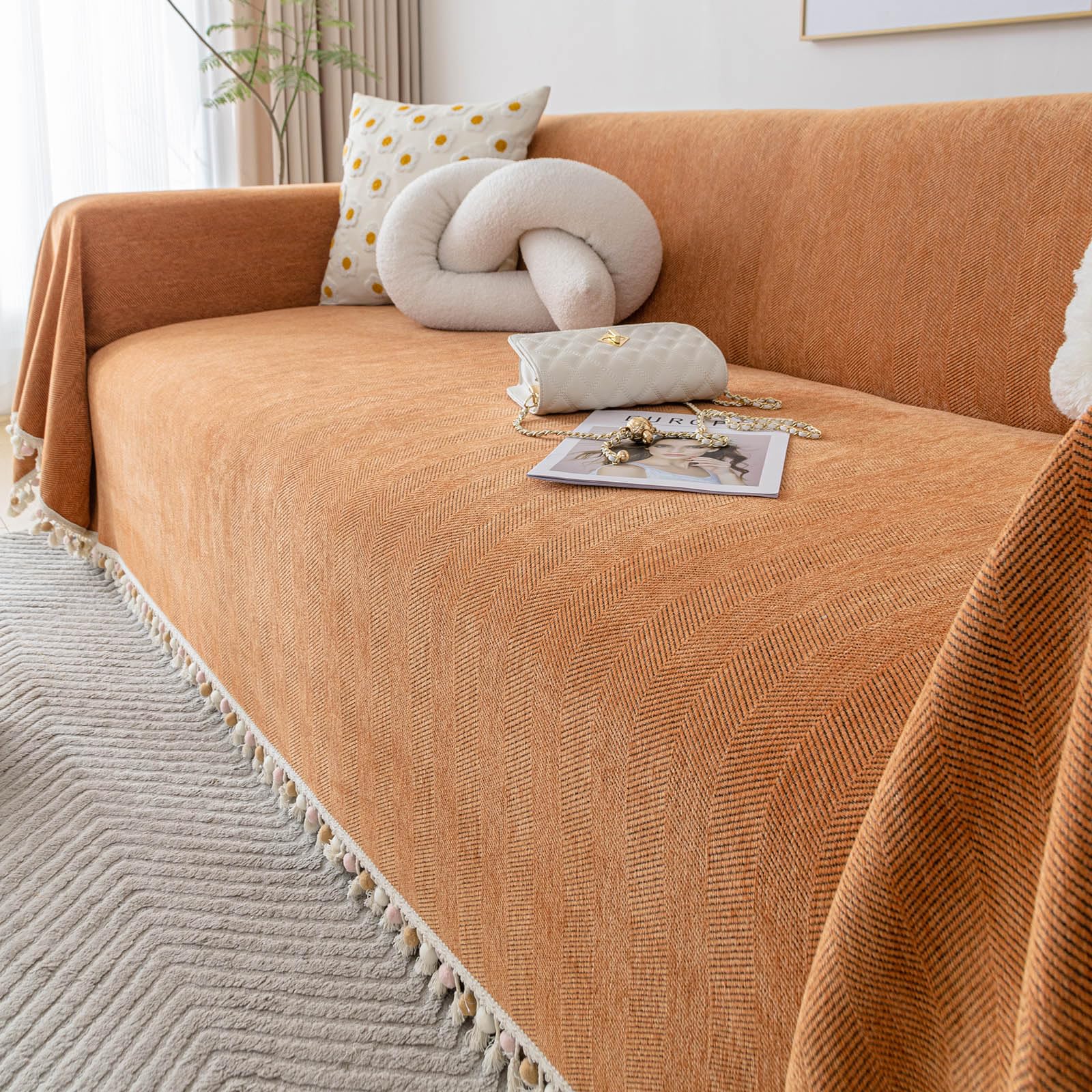 Foto 5 pulgar | Funda De Sofá Clife Pumpkin Chenille Para Sofá Con 3 Cojines, 180 X 340 Cm - Venta Internacional.