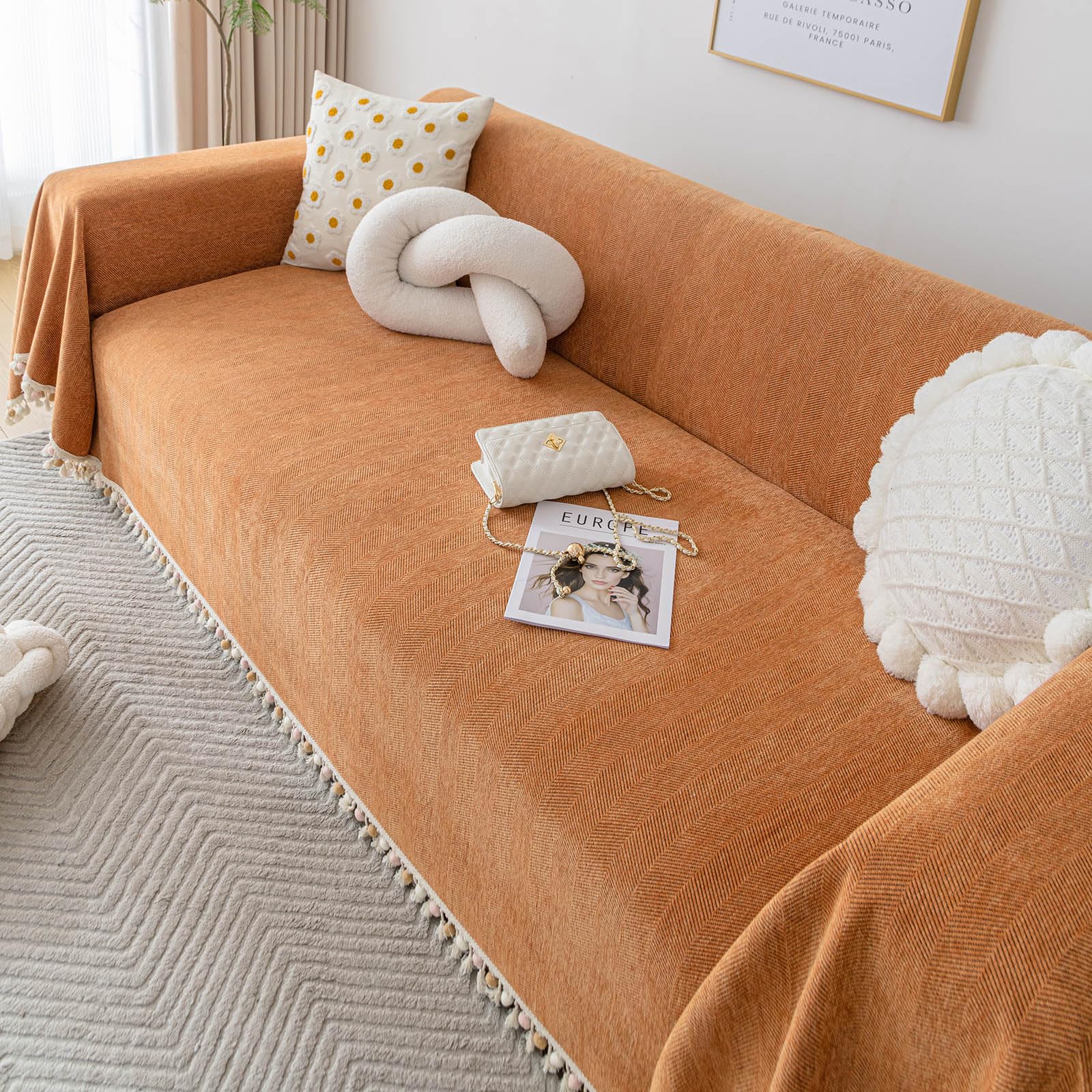 Foto 7 pulgar | Funda De Sofá Clife Pumpkin Chenille Para Sofá Con 3 Cojines, 180 X 340 Cm - Venta Internacional.