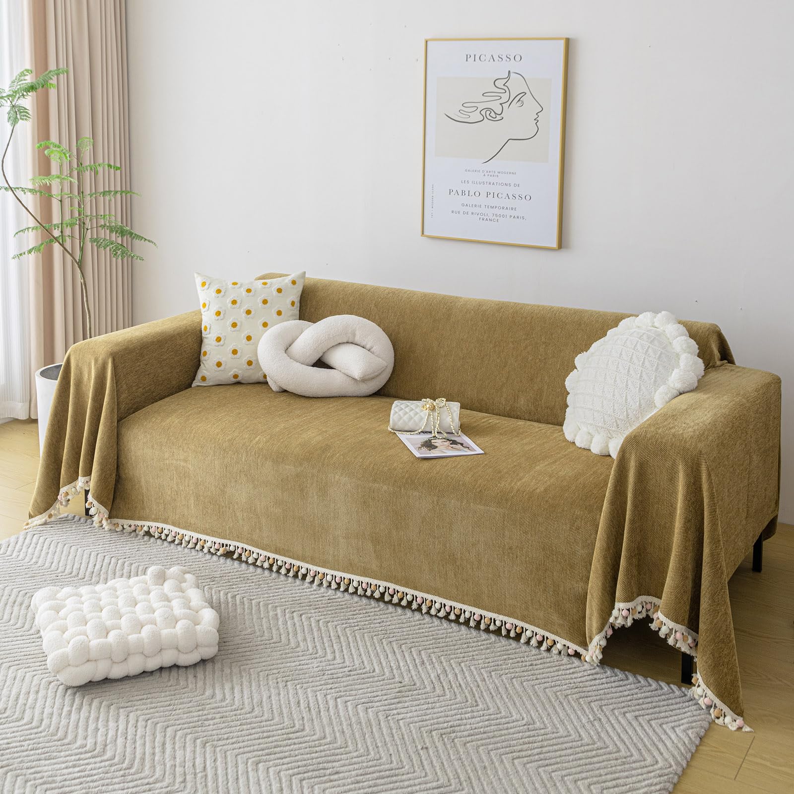 Foto 2 | Funda De Sofá Clife Xl De Chenilla Amarilla Mostaza 180 X 340 Cm - Venta Internacional.