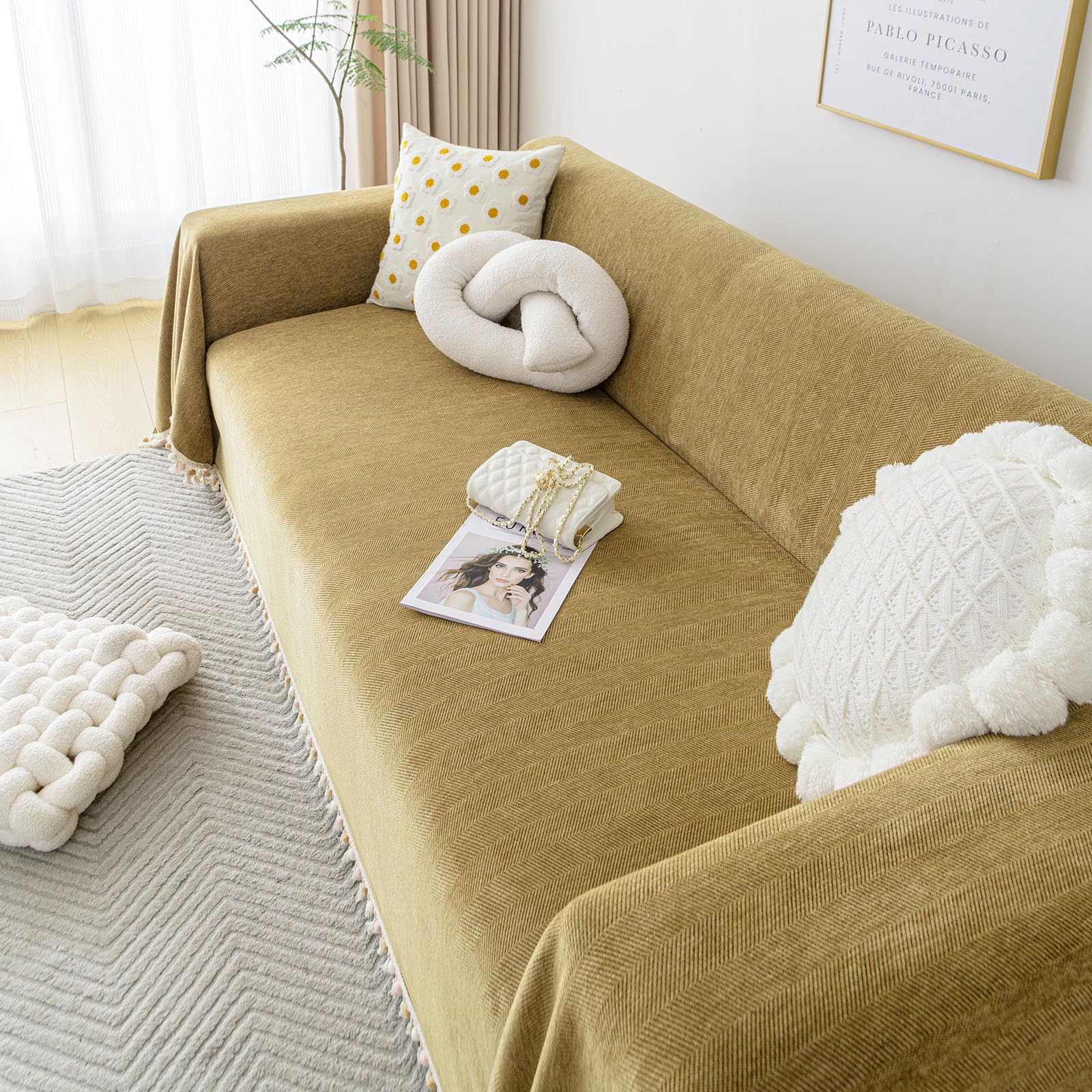 Foto 8 pulgar | Funda De Sofá Clife Xl De Chenilla Amarilla Mostaza 180 X 340 Cm - Venta Internacional.