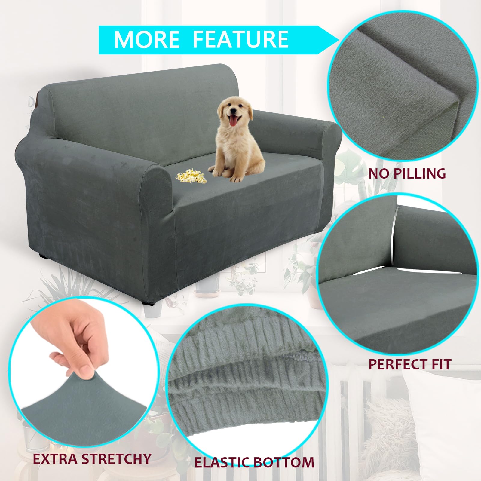 Foto 3 | Funda De Sofá U-nice Home Velvet Loveseat, Elástica, Gris Claro - Venta Internacional.