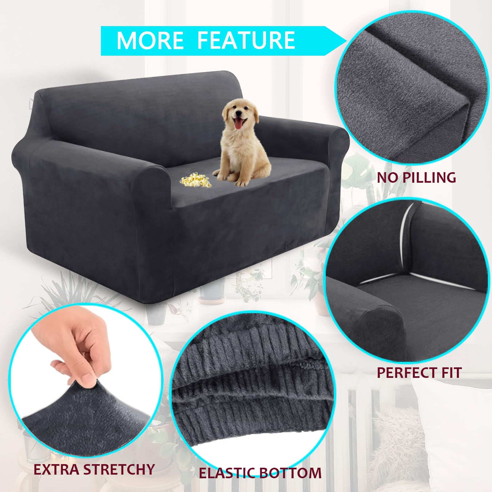 Foto 4 pulgar | Funda De Sofá U-nice Home Velvet Loveseat Gris Oscuro - Venta Internacional.