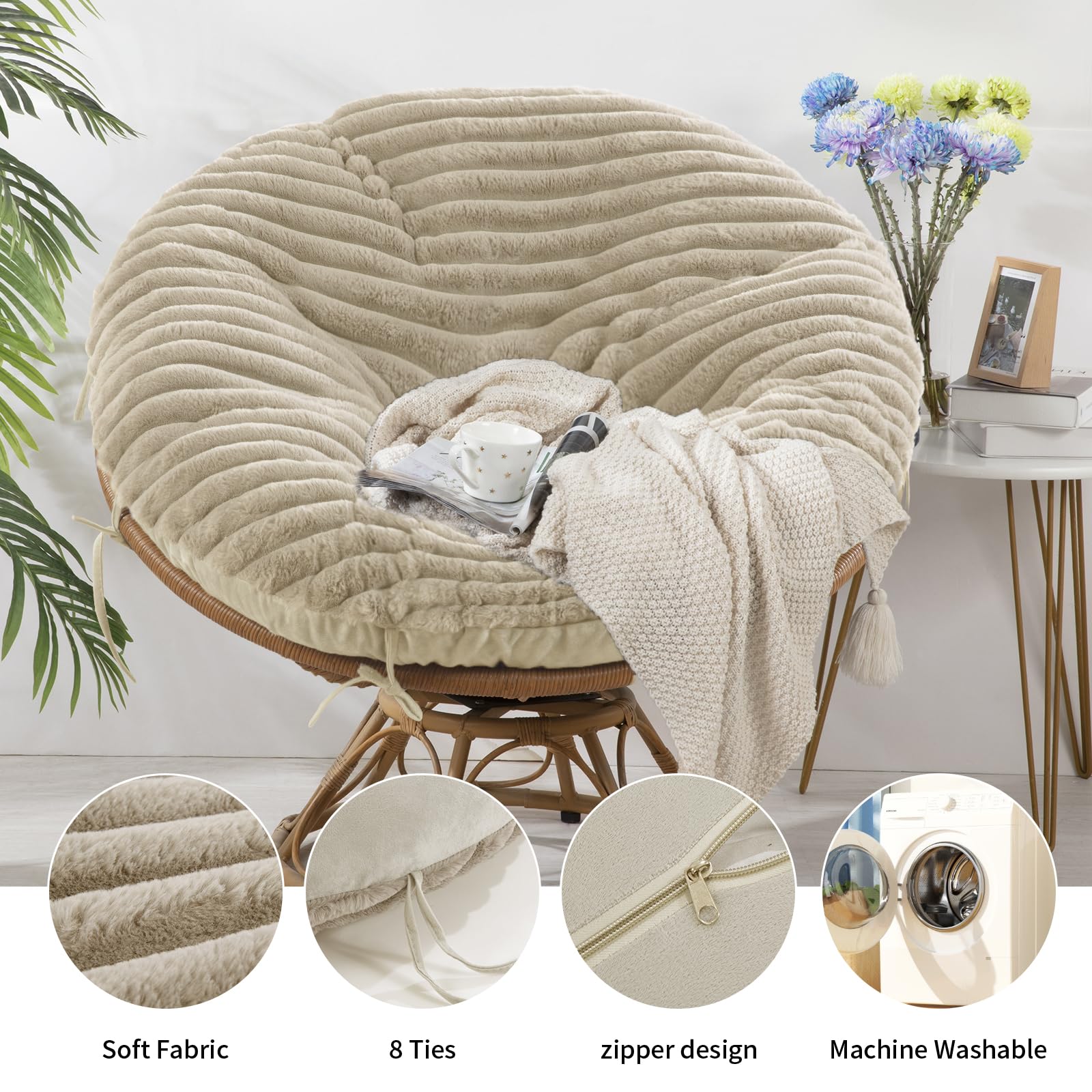 Foto 5 pulgar | Funda De Cojín Para Silla Papasan Hombys, Mullida Y Peluda, Piel Sintética - Venta Internacional.