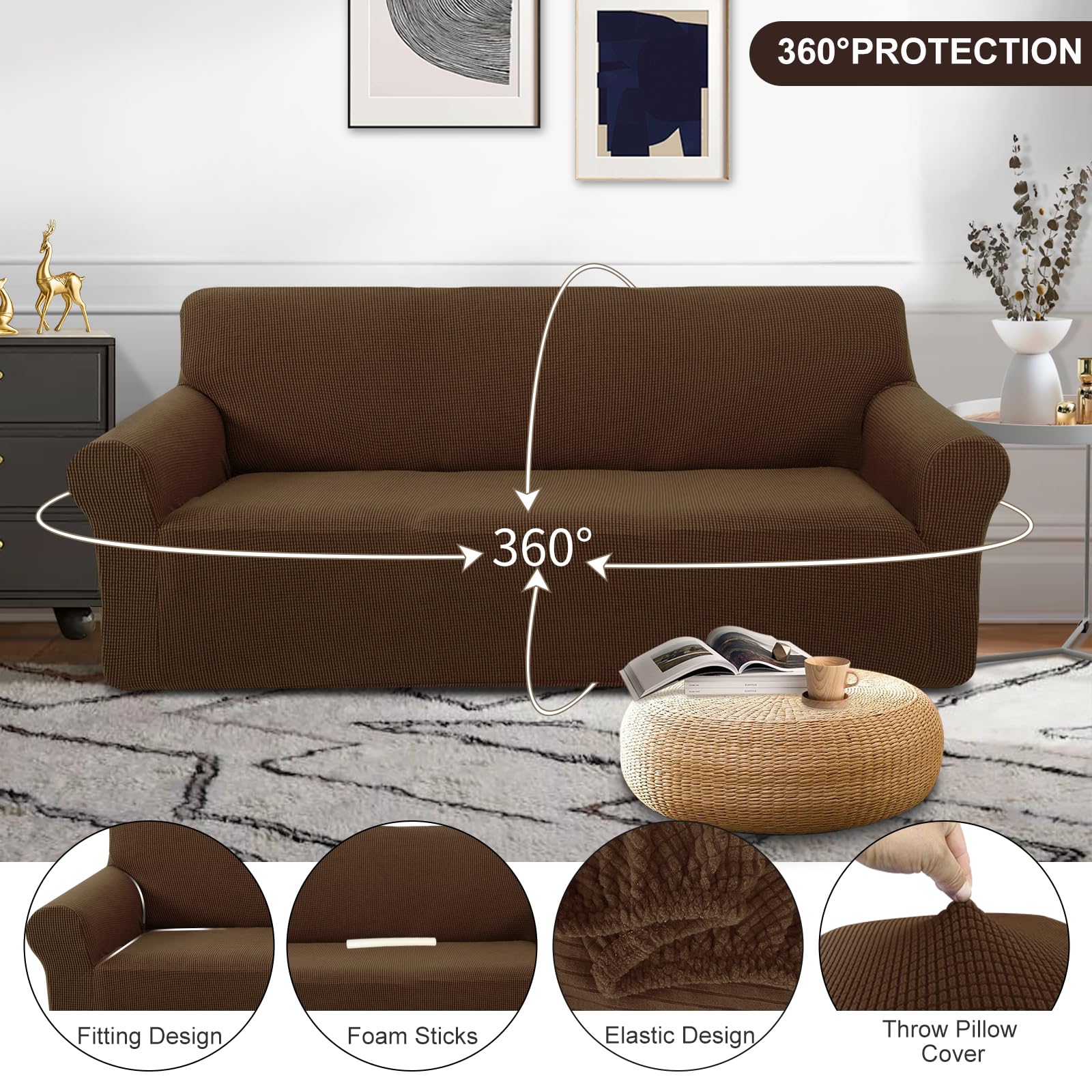 Foto 5 pulgar | Funda Elástica Para Sofá U-nice Home, Color Marrón - Venta Internacional.