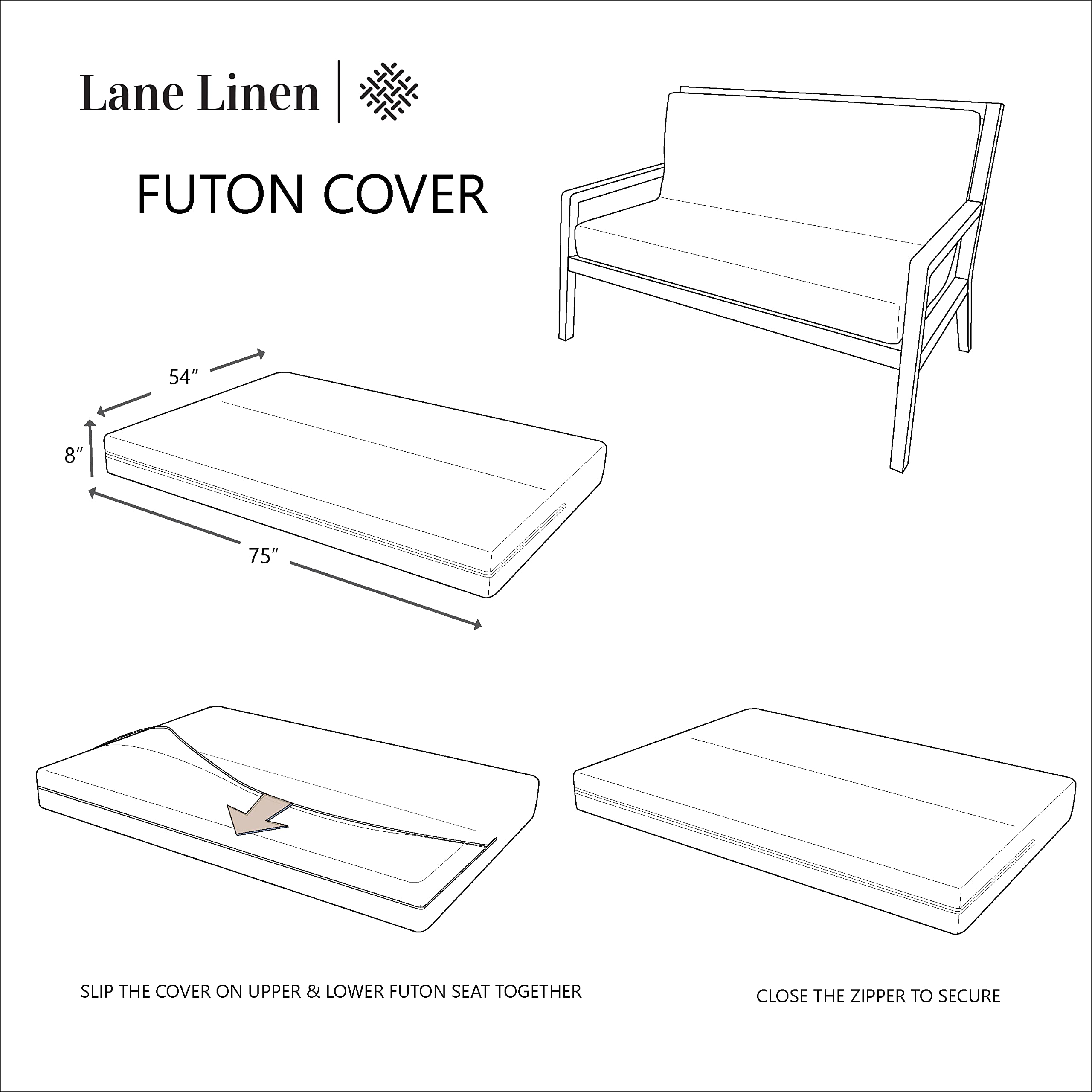 Foto 7 | Fundas De Futón Lane Linen, Tamaño Completo, 100% Algodón, Color Topo - Venta Internacional.