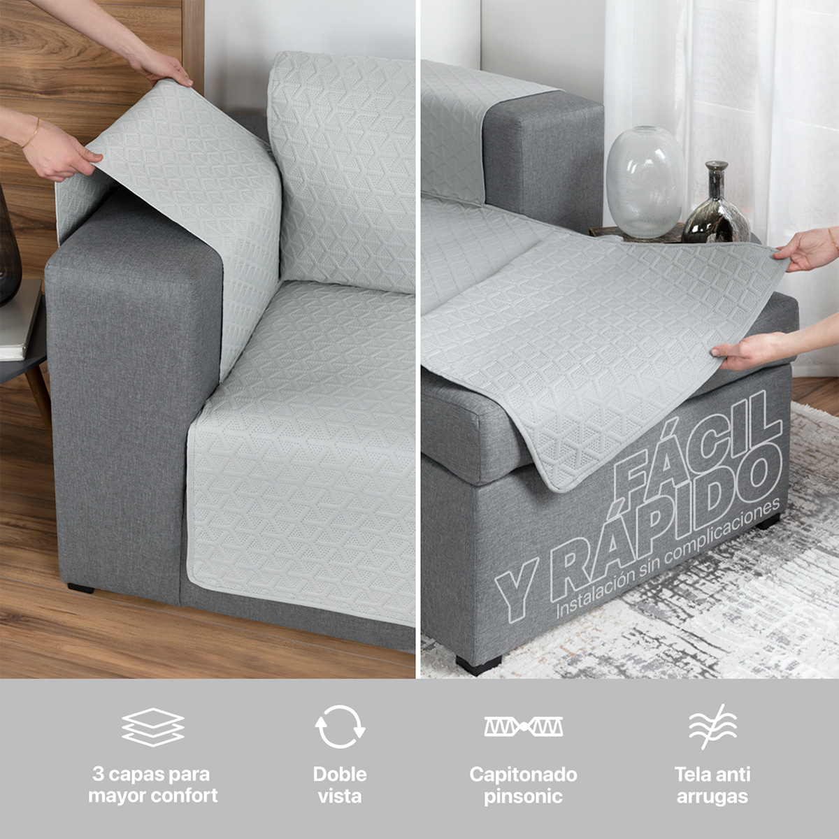 Foto 3 pulgar | Protector Cubresala Funda Sofá En Forma De L Real Textil Gris Claro