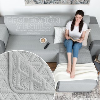 Foto 3 | Protector Cubresala Funda Sofá En Forma De L Real Textil Gris Claro