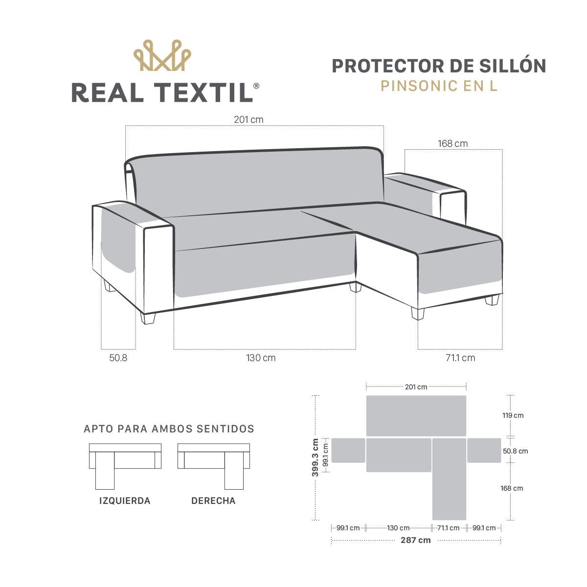 Foto 5 pulgar | Protector Cubresala Funda Sofá En Forma De L Real Textil Gris Claro