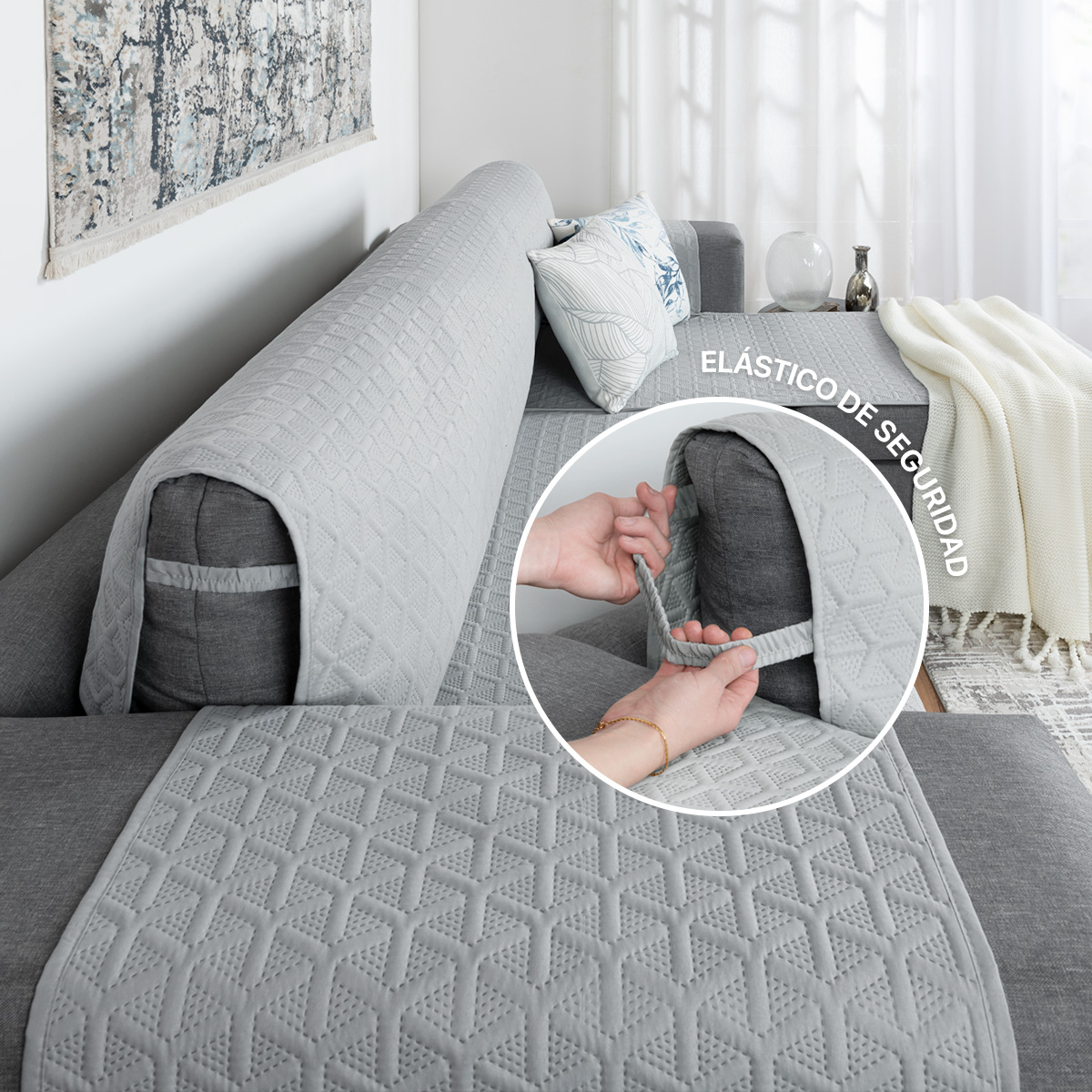 Foto 7 pulgar | Protector Cubresala Funda Sofá En Forma De L Real Textil Gris Claro
