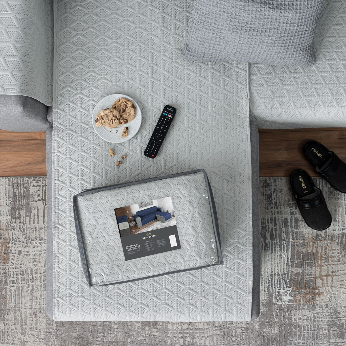Foto 7 | Protector Cubresala Funda Sofá En Forma De L Real Textil Gris Claro