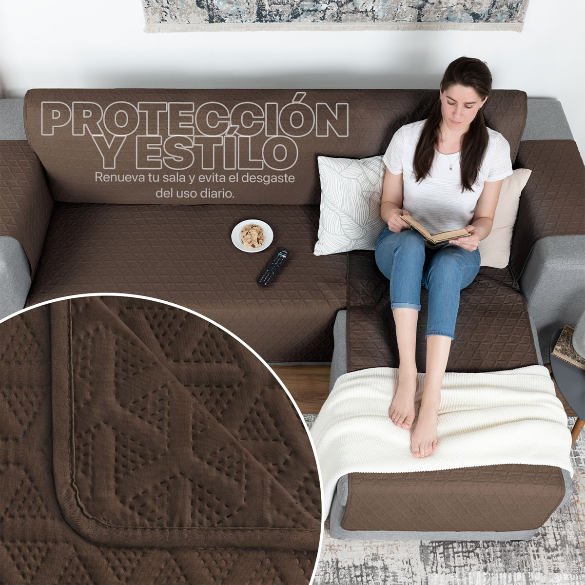 Foto 4 pulgar | Protector Cubresala Funda Sofá En Forma De L Real Textil Café