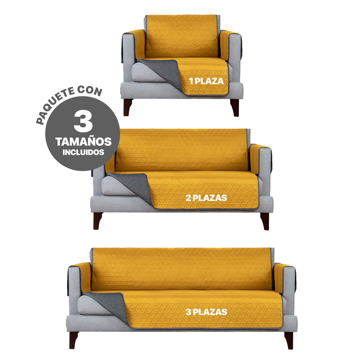 Foto 3 | Protector Cubresala Pinsonic Real Textil Amarillo /Gris Doble Vista 3 Piezas