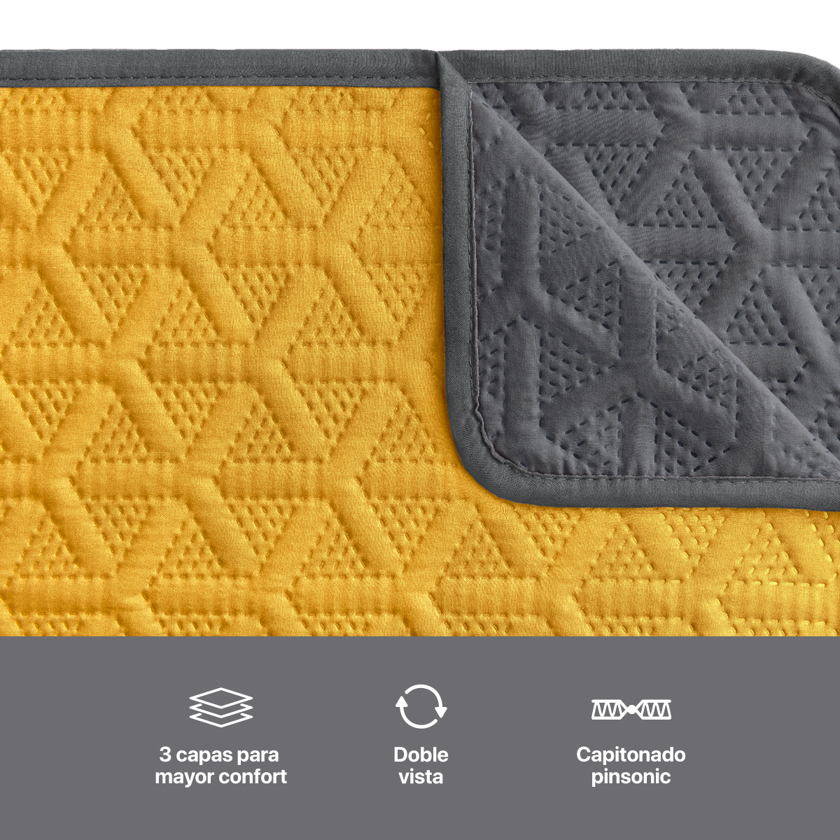 Foto 6 pulgar | Protector Cubresala Pinsonic Real Textil Amarillo /Gris Doble Vista 3 Piezas