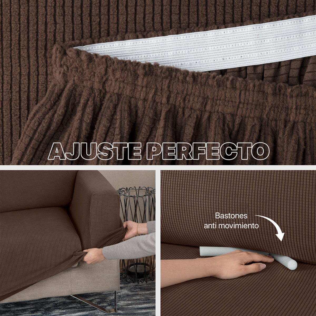 Foto 6 pulgar | Juego Protector Cubre Salas Real Textil Elástico Café Oscuro Ajustable 3 Piezas