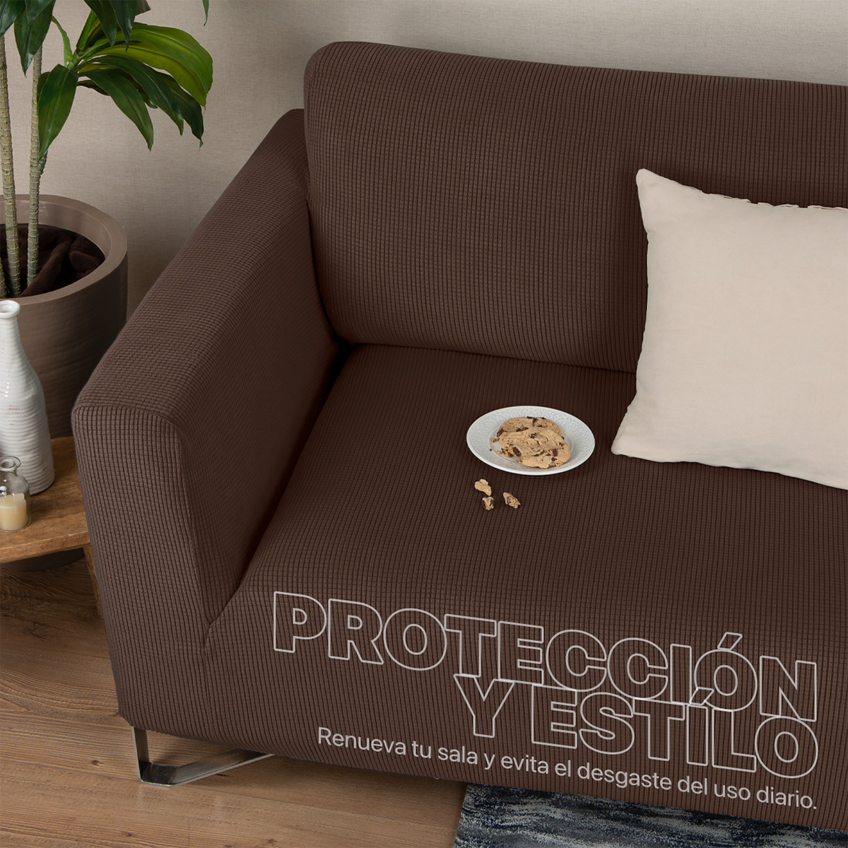 Foto 6 | Juego Protector Cubre Salas Real Textil Elástico Café Oscuro Ajustable 3 Piezas